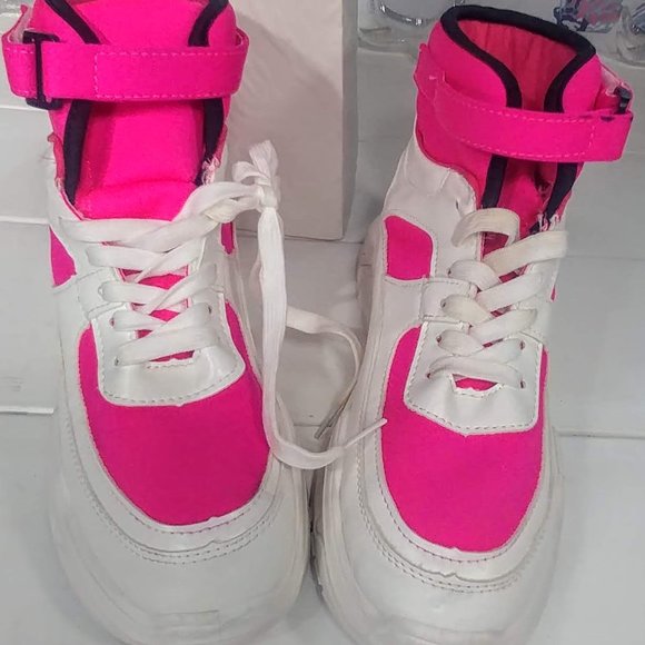 Cape Robbin florescent pink/white high top shoes   SZ 9 - Picture 2 of 10